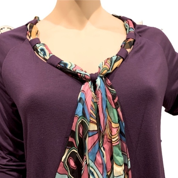 IGIGI Jersey 2 Pc. Top & Scarf Plus Size 18/20 Purple & Multi 3/4 Sleeves NWOT - Picture 7 of 10
